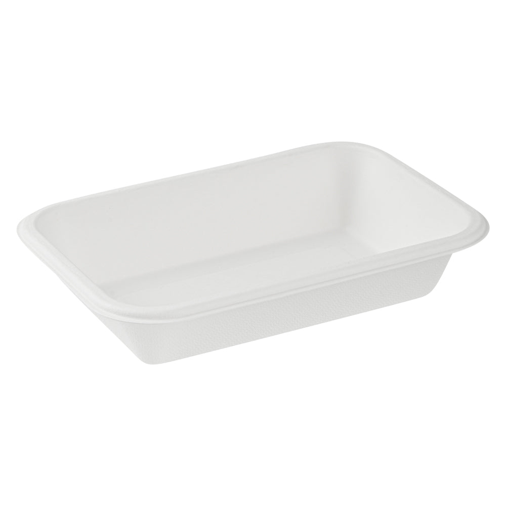 Pulp Safe No PFAS Added 16 oz Rectangle White Sugarcane / Bagasse Container - Home Compostable - 7" x 4 1/2" x 1 1/2" - 100 count box