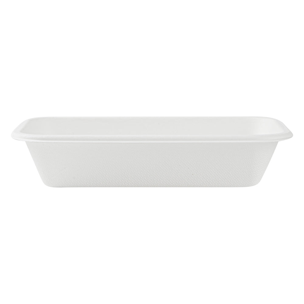 Pulp Safe No PFAS Added 16 oz Rectangle White Sugarcane / Bagasse Container - Home Compostable - 7" x 4 1/2" x 1 1/2" - 100 count box