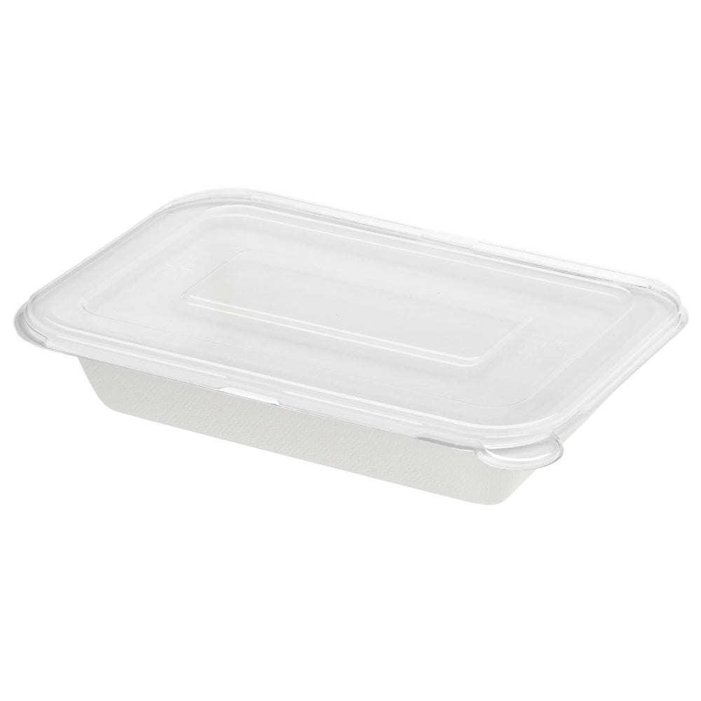 Pulp Safe No PFAS Added 16 oz Rectangle White Sugarcane / Bagasse Container - Home Compostable - 7" x 4 1/2" x 1 1/2" - 100 count box