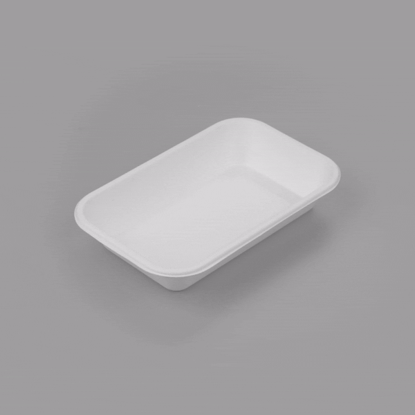 Pulp Safe No PFAS Added 24 oz Rectangle White Sugarcane / Bagasse Container - Home Compostable - 8 1/4" x 5 1/2" x 1 1/2" - 100 count box