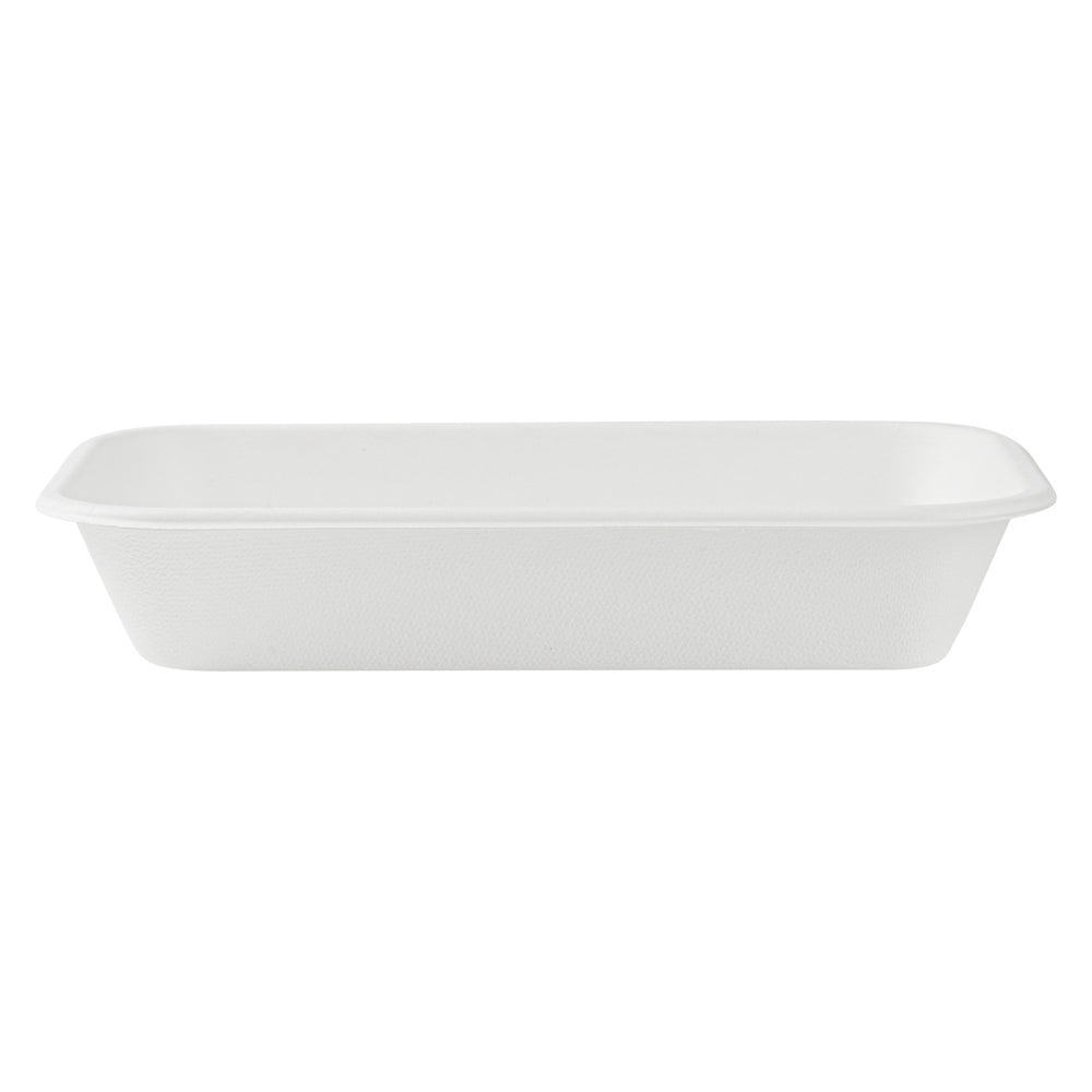 Pulp Safe No PFAS Added 24 oz Rectangle White Sugarcane / Bagasse Container - Home Compostable - 8 1/4" x 5 1/2" x 1 1/2" - 100 count box