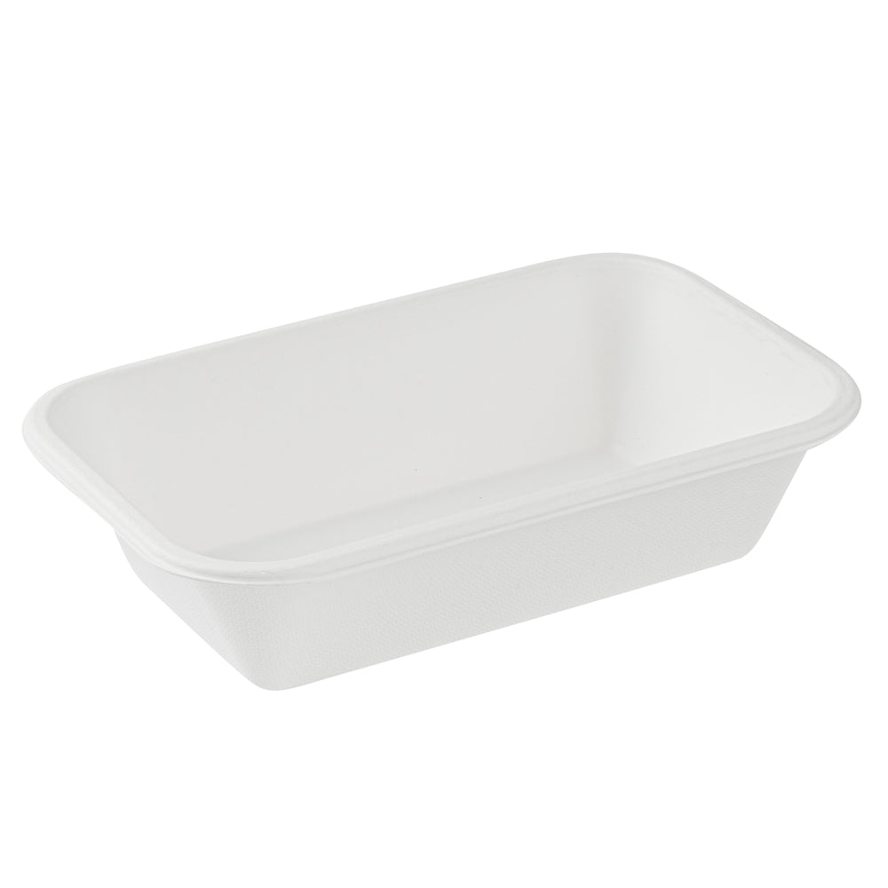 Pulp Safe No PFAS Added 32 oz Rectangle White Sugarcane / Bagasse Container - Home Compostable - 8 1/4" x 5 1/2" x 2 1/4" - 100 count box