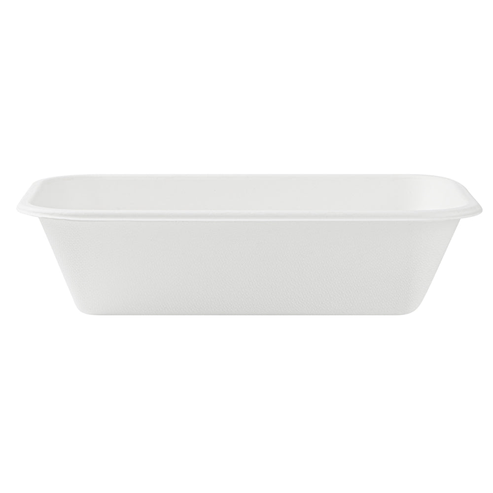 Pulp Safe No PFAS Added 32 oz Rectangle White Sugarcane / Bagasse Container - Home Compostable - 8 1/4" x 5 1/2" x 2 1/4" - 100 count box