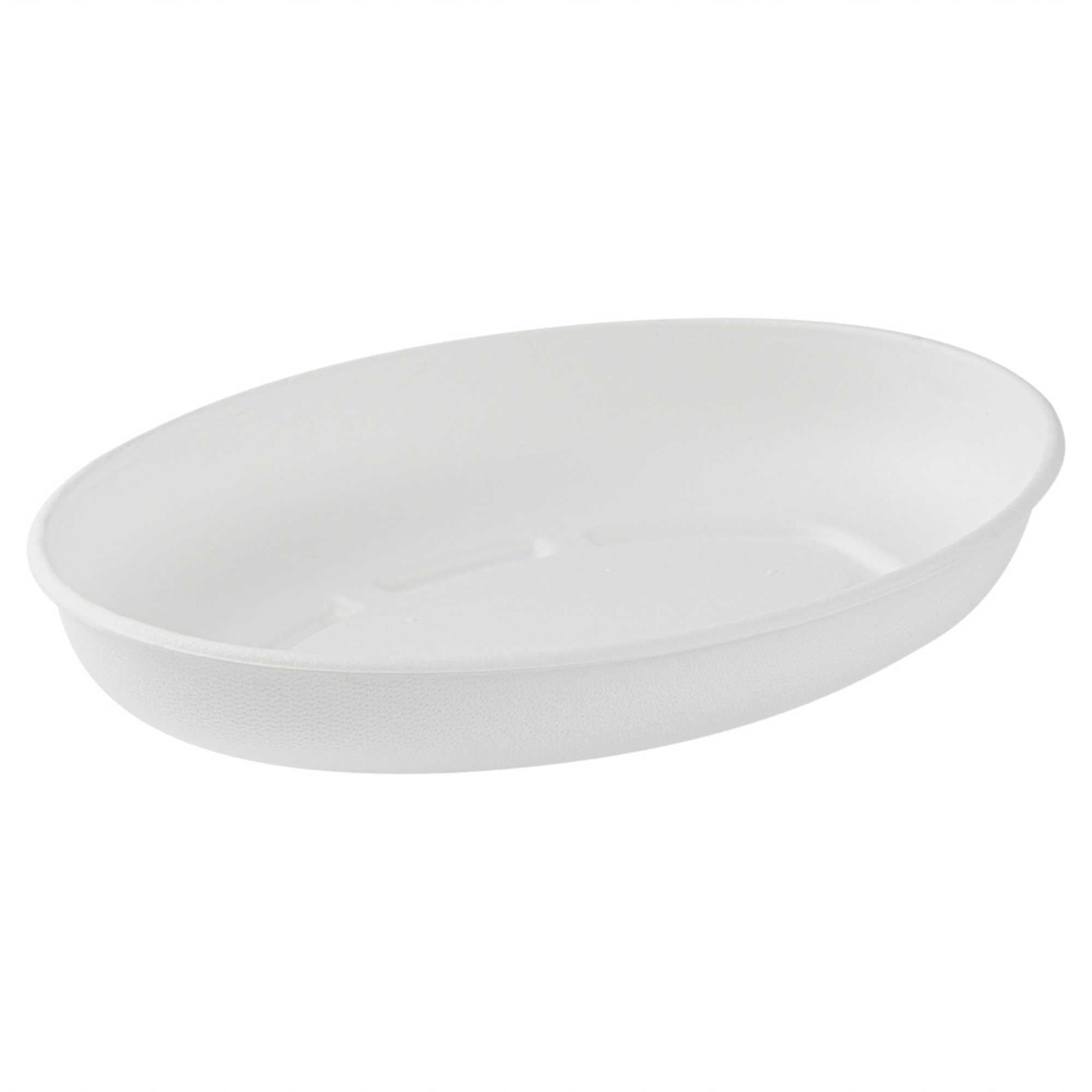 Pulp Safe No PFAS Added 26 oz Oval White Sugarcane / Bagasse Salad Plate - Home Compostable - 9 1/4" x 6" x 1 1/2" - 100 count box