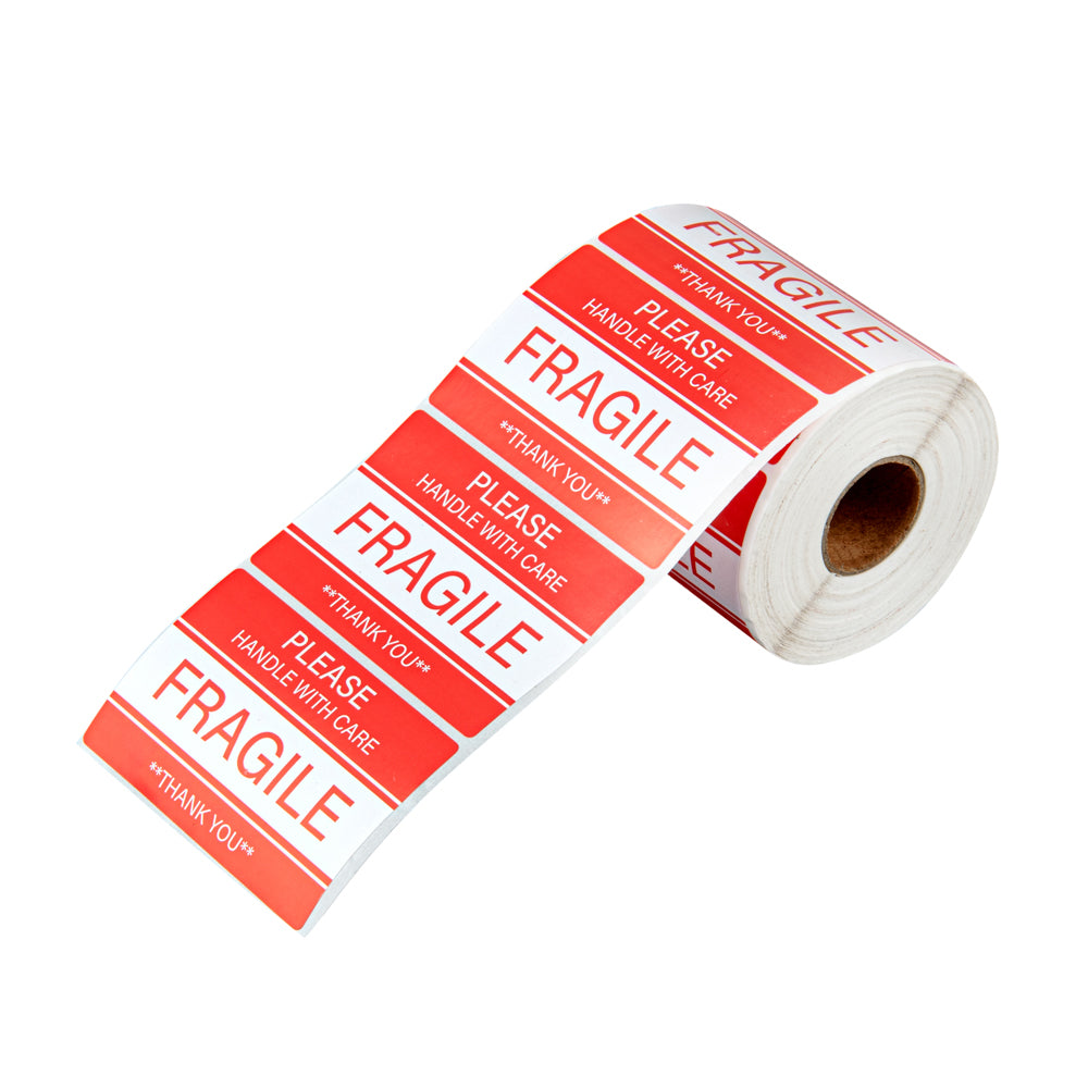 Label Tek Red and White Paper Fragile / Handle with Care Label - 3" x 2" - 500 count roll