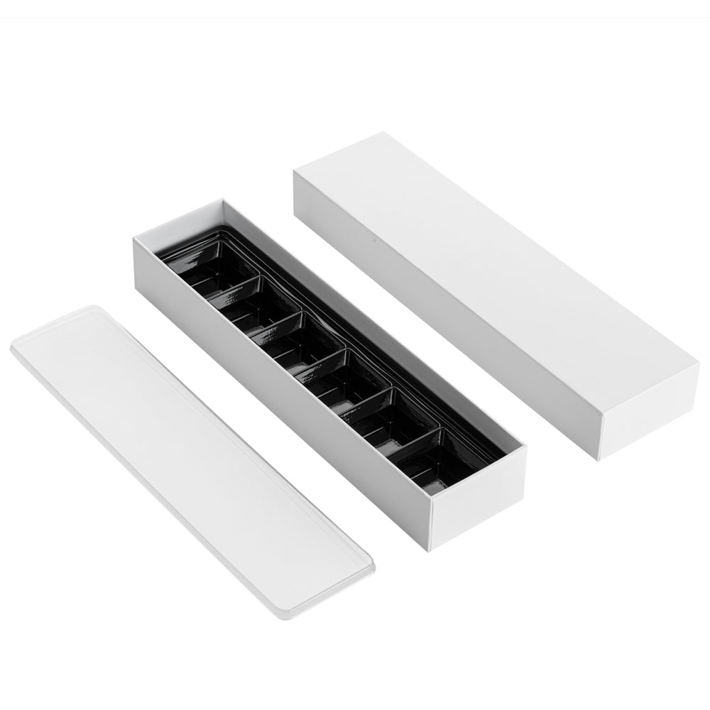 Sweet Vision Rectangle White Paper Candy / Chocolate Boxes - 6 Compartments - 10 3/4" x 2 3/4" x 1 1/2" - 10 count box