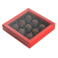 Sweet Vision Square Red Paper Candy / Chocolate Boxes - 9 Compartments - 7 1/4" x 7 1/4" x 1 1/2" - 10 count box