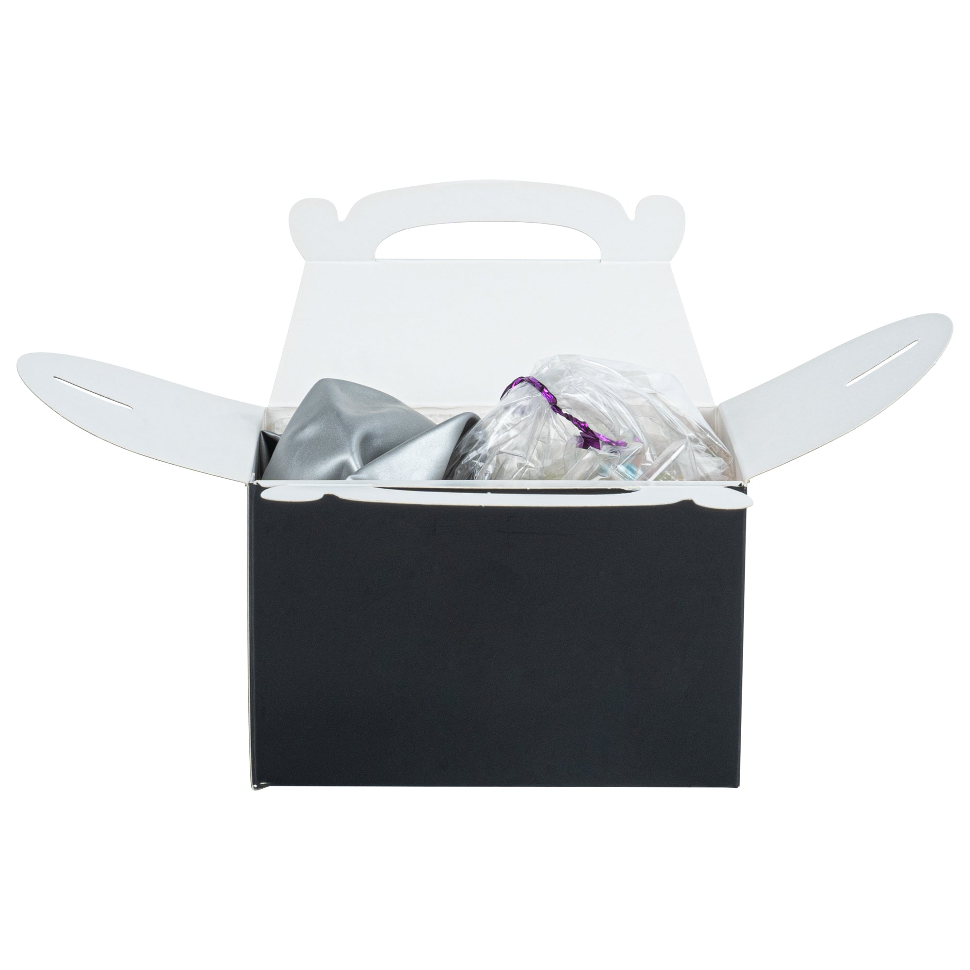 Bio Tek Black Paper Gable Box / Take Out Container - Greaseproof - 4" x 2 1/2" x 2 1/2" - 25 count box