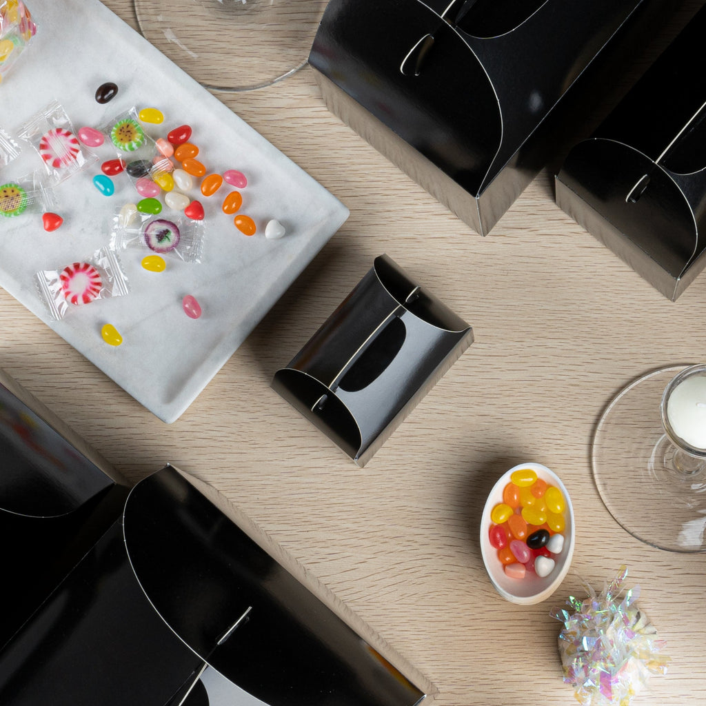 Bio Tek Black Paper Gable Box / Take Out Container - Greaseproof - 4" x 2 1/2" x 2 1/2" - 100 count box