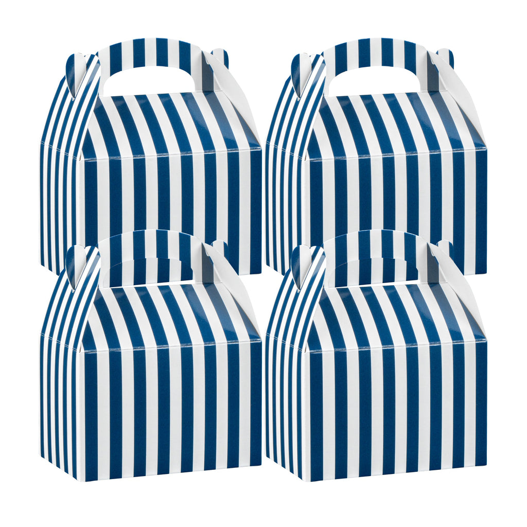Bio Tek Blue & White Stripe Paper Gable Box / Take Out Container - Compostable - 4" x 2 1/2" x 2 1/2" - 100 count box