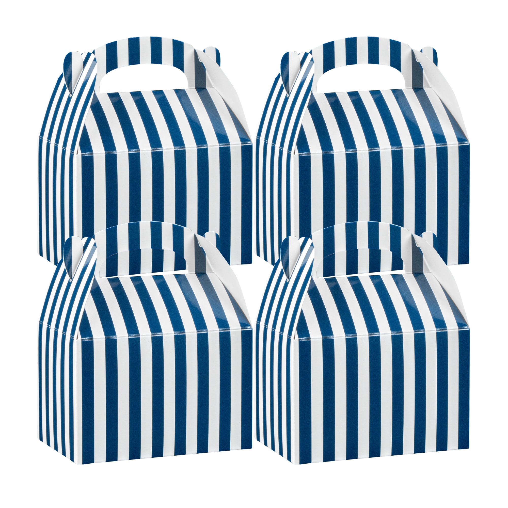 Bio Tek Blue & White Stripe Paper Gable Box / Take Out Container - Compostable - 4" x 2 1/2" x 2 1/2" - 100 count box