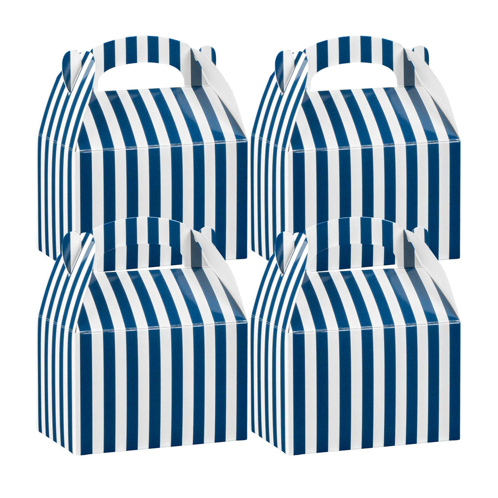 Bio Tek Blue & White Stripe Paper Gable Box / Take Out Container - Compostable - 4" x 2 1/2" x 2 1/2" - 25 count box