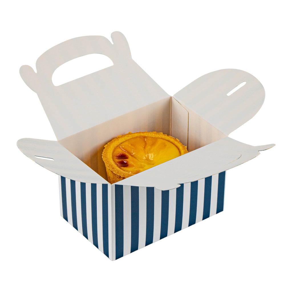 Bio Tek Blue & White Stripe Paper Gable Box / Take Out Container - Compostable - 4" x 2 1/2" x 2 1/2" - 100 count box