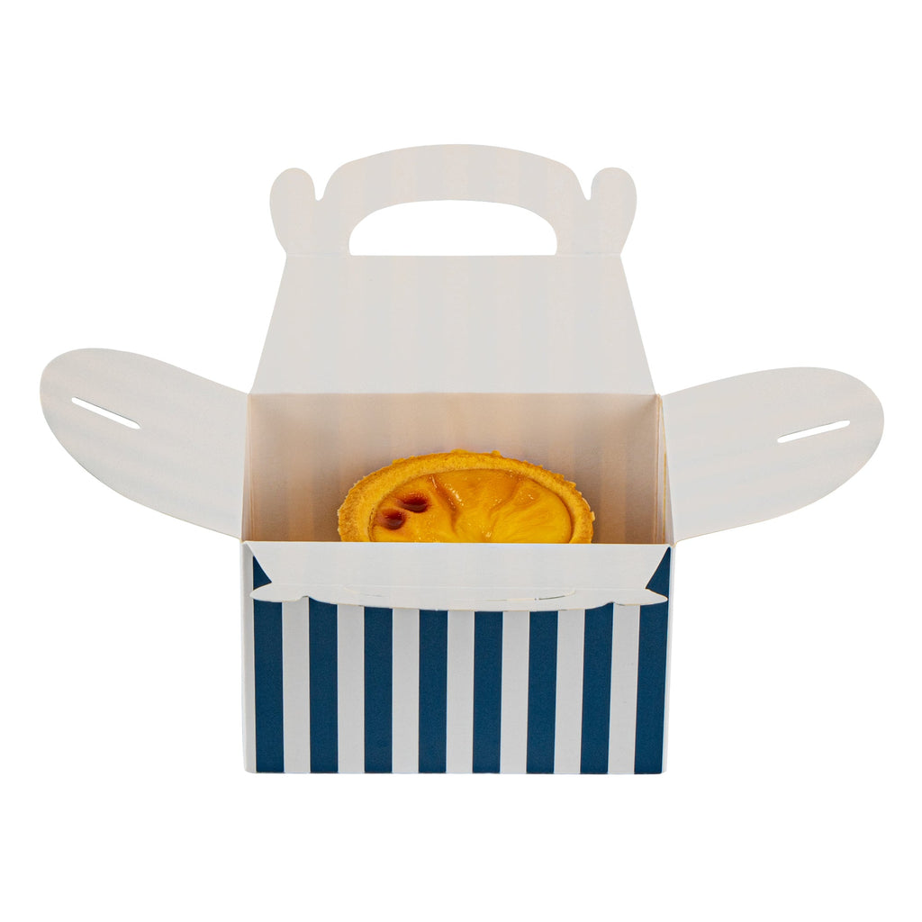 Bio Tek Blue & White Stripe Paper Gable Box / Take Out Container - Compostable - 4" x 2 1/2" x 2 1/2" - 100 count box