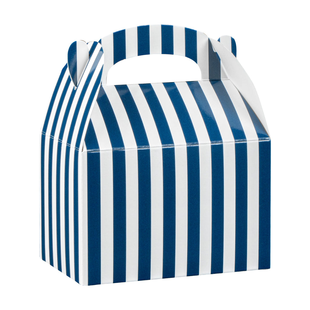 Bio Tek Blue & White Stripe Paper Gable Box / Take Out Container - Compostable - 4" x 2 1/2" x 2 1/2" - 100 count box