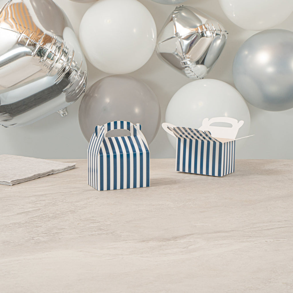 Bio Tek Blue & White Stripe Paper Gable Box / Take Out Container - Compostable - 4" x 2 1/2" x 2 1/2" - 100 count box