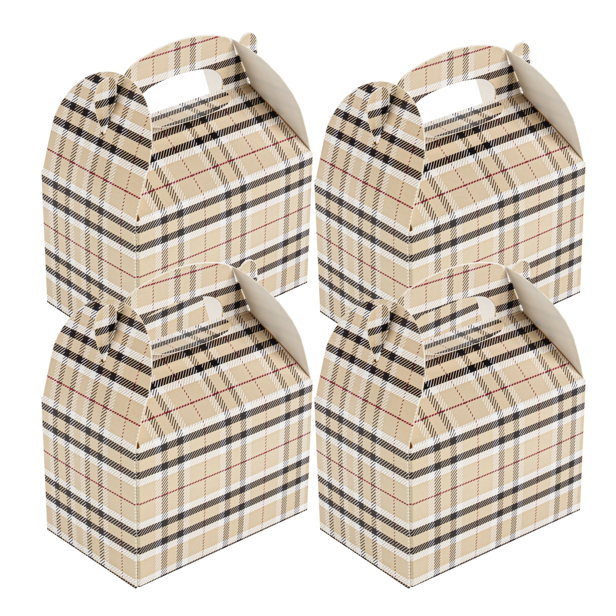 Bio Tek Plaid Paper Gable Box / Take Out Container - Compostable - 4" x 2 1/2" x 2 1/2" - 25 count box