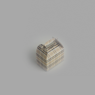 Bio Tek Plaid Paper Gable Box / Take Out Container - Compostable - 4" x 2 1/2" x 2 1/2" - 25 count box