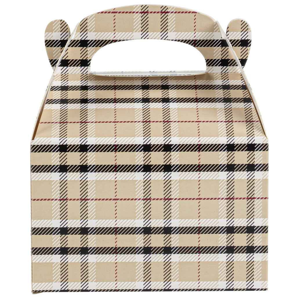 Bio Tek Plaid Paper Gable Box / Take Out Container - Compostable - 4" x 2 1/2" x 2 1/2" - 25 count box