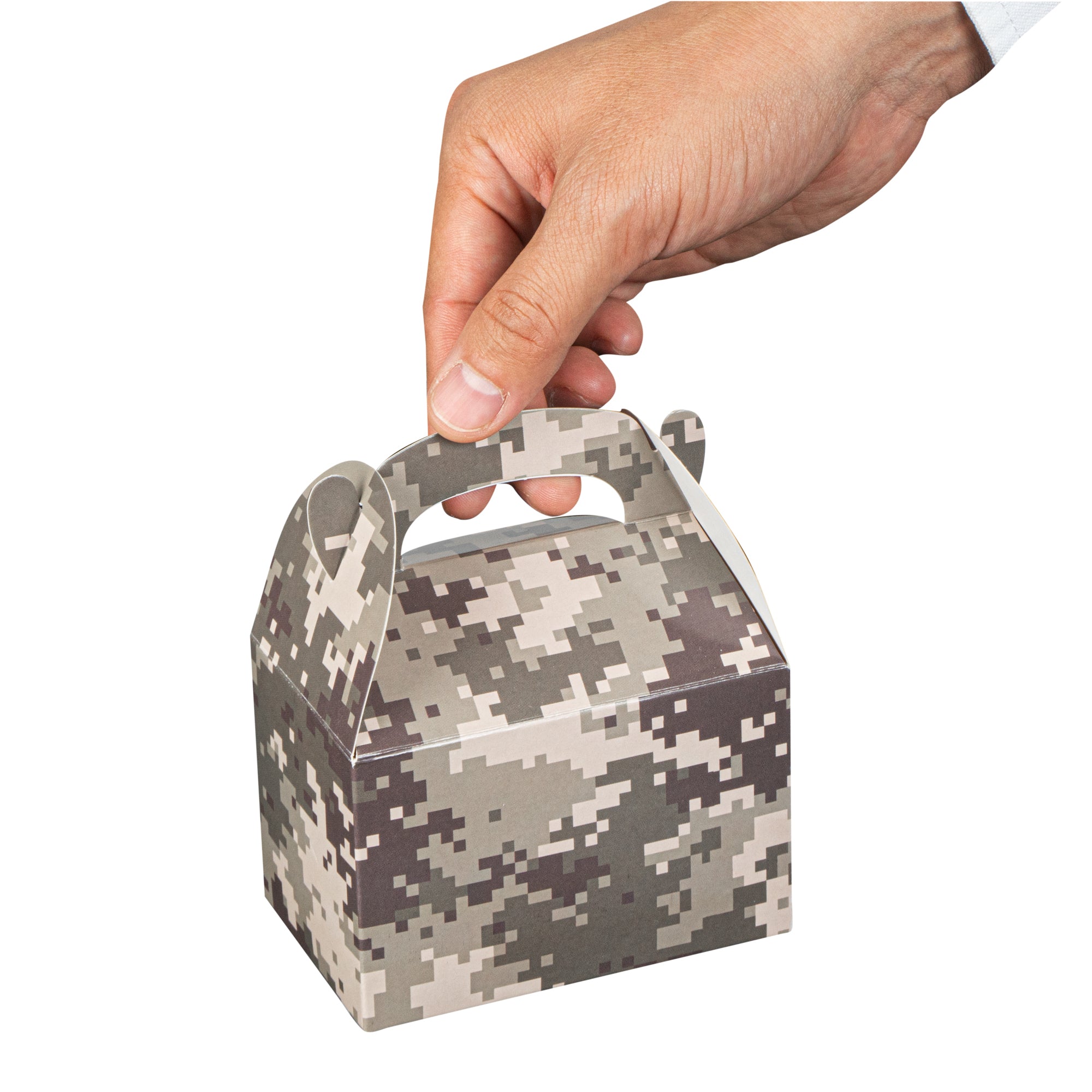 Bio Tek Camouflage Paper Gable Box / Take Out Container - Compostable - 4" x 2 1/2" x 2 1/2" - 100 count box