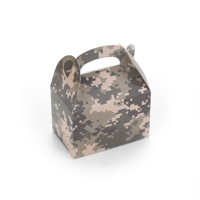 Bio Tek Camouflage Paper Gable Box / Take Out Container - Compostable - 4" x 2 1/2" x 2 1/2" - 100 count box