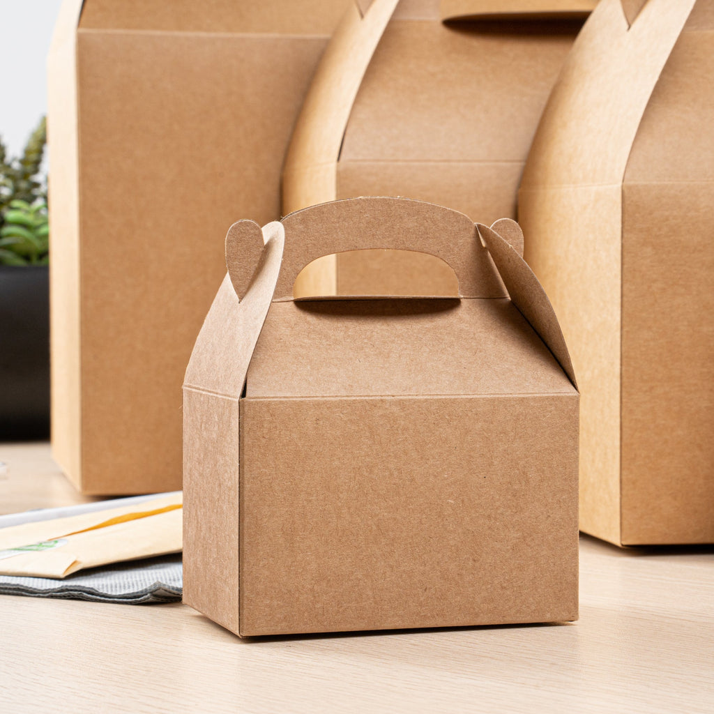 Bio Tek Kraft Paper Gable Box / Take Out Container - Greaseproof - 4" x 2 1/2" x 2 1/2" - 25 count box