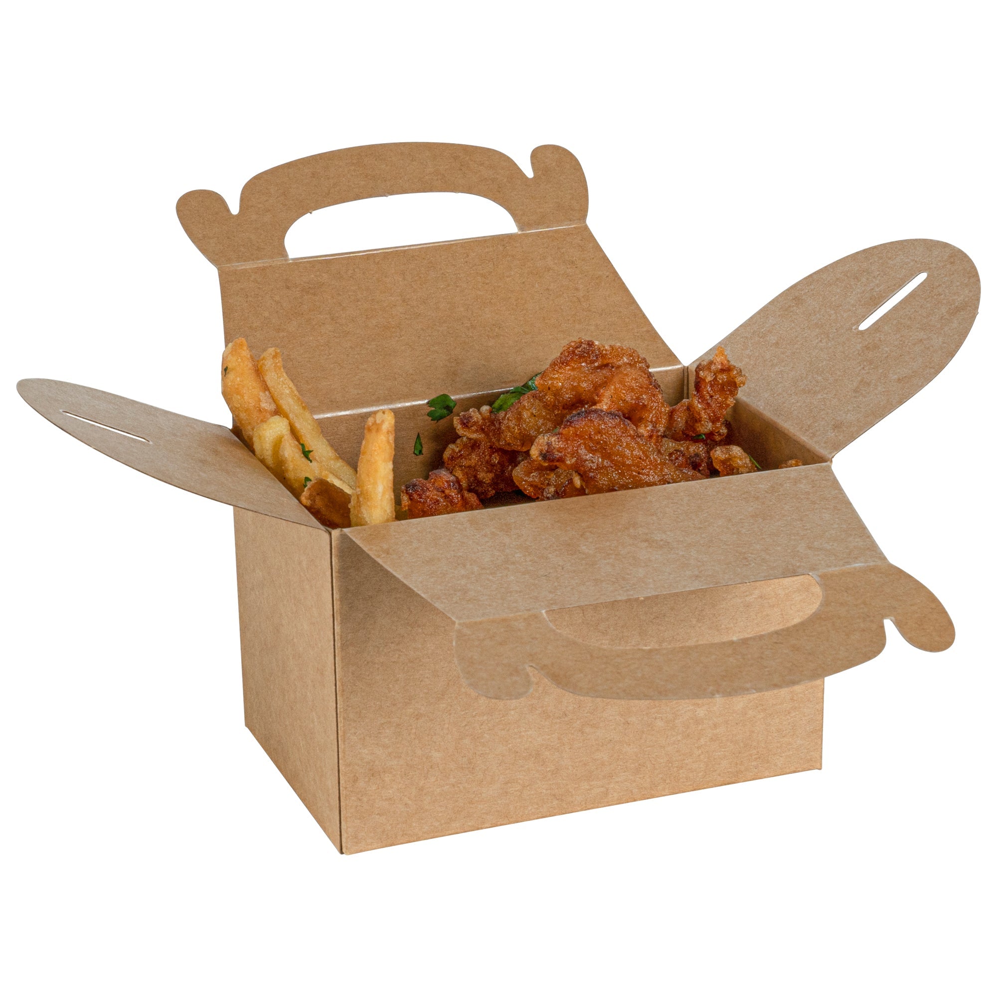 Bio Tek Kraft Paper Gable Box / Take Out Container - Greaseproof - 4" x 2 1/2" x 2 1/2" - 25 count box