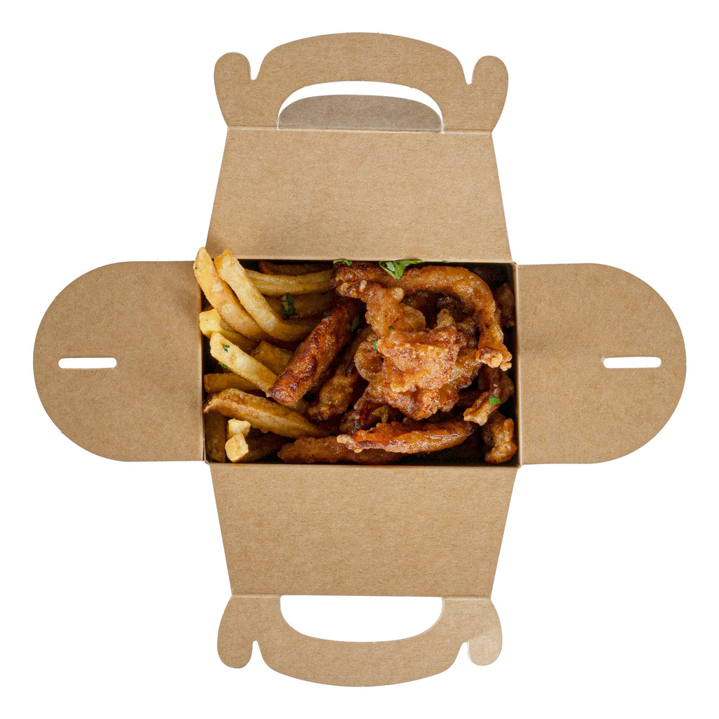 Bio Tek Kraft Paper Gable Box / Take Out Container - Greaseproof - 4" x 2 1/2" x 2 1/2" - 25 count box