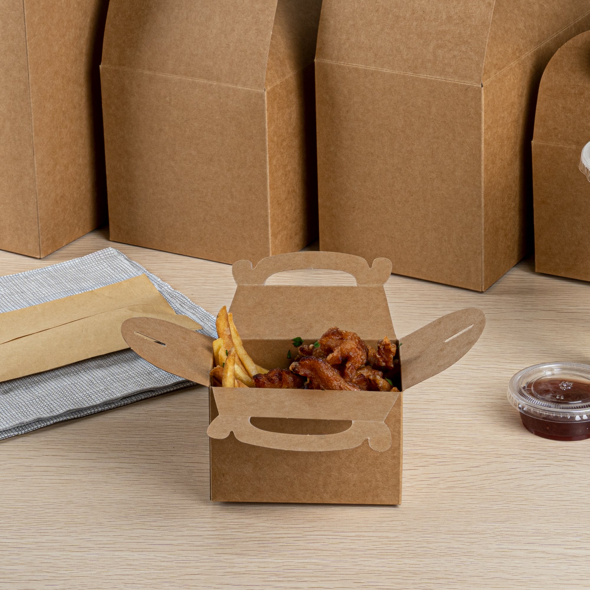 Bio Tek Kraft Paper Gable Box / Take Out Container - Greaseproof - 4" x 2 1/2" x 2 1/2" - 25 count box