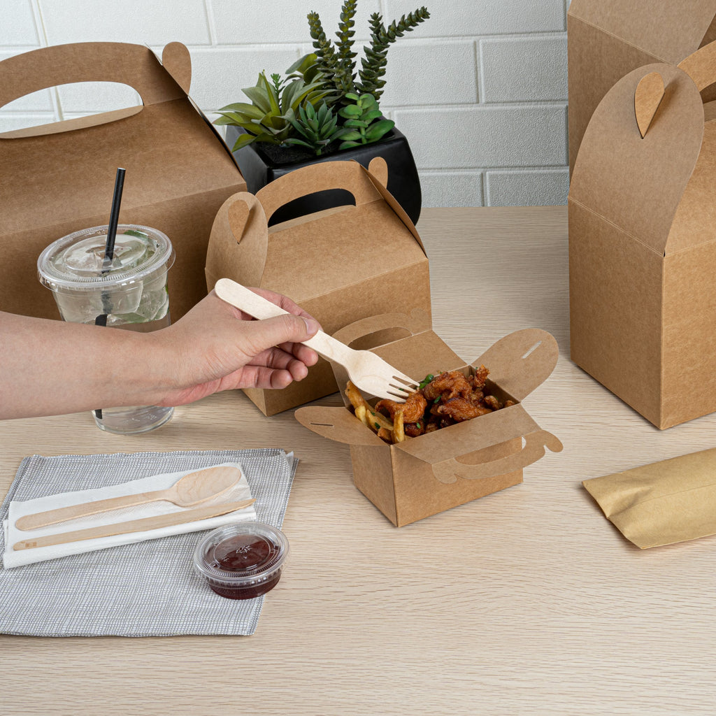 Bio Tek Kraft Paper Gable Box / Take Out Container - Greaseproof - 4" x 2 1/2" x 2 1/2" - 25 count box