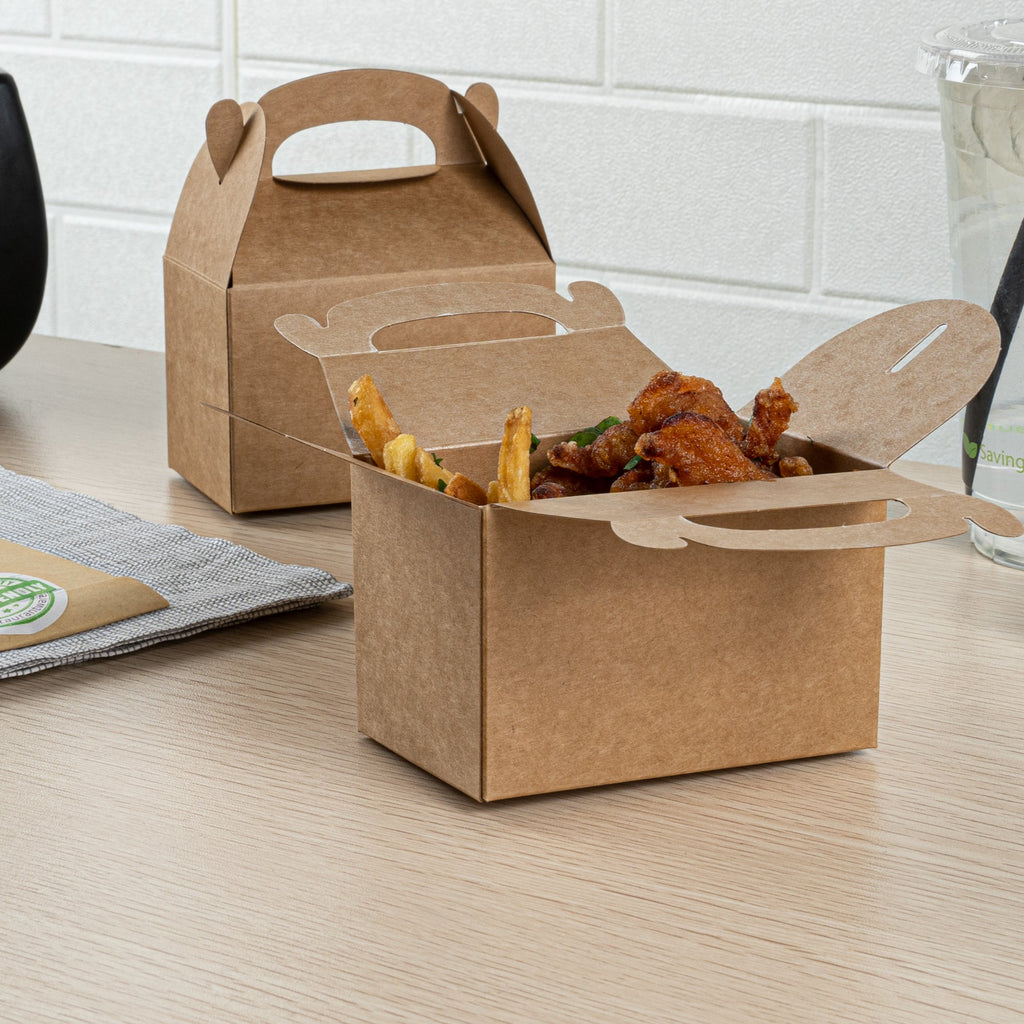 Bio Tek Kraft Paper Gable Box / Take Out Container - Greaseproof - 4" x 2 1/2" x 2 1/2" - 100 count box