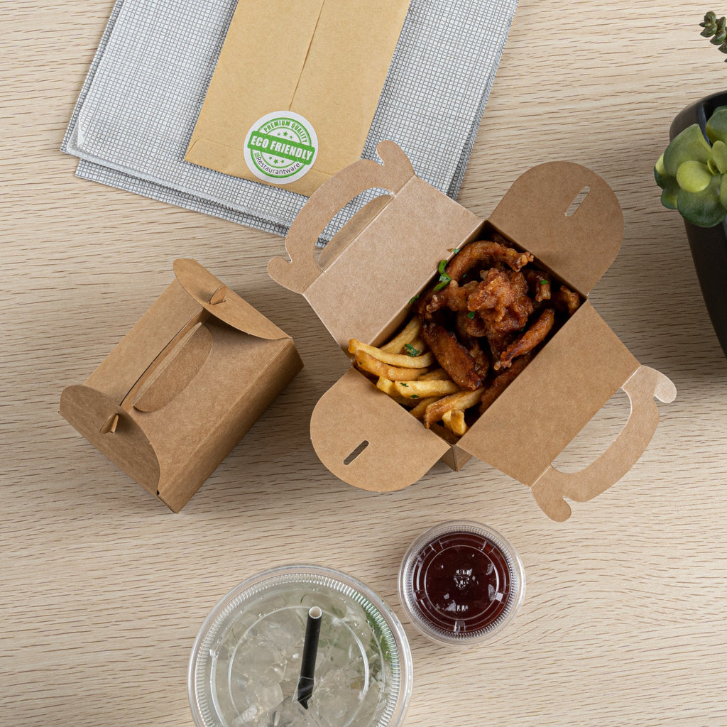 Bio Tek Kraft Paper Gable Box / Take Out Container - Greaseproof - 4" x 2 1/2" x 2 1/2" - 100 count box