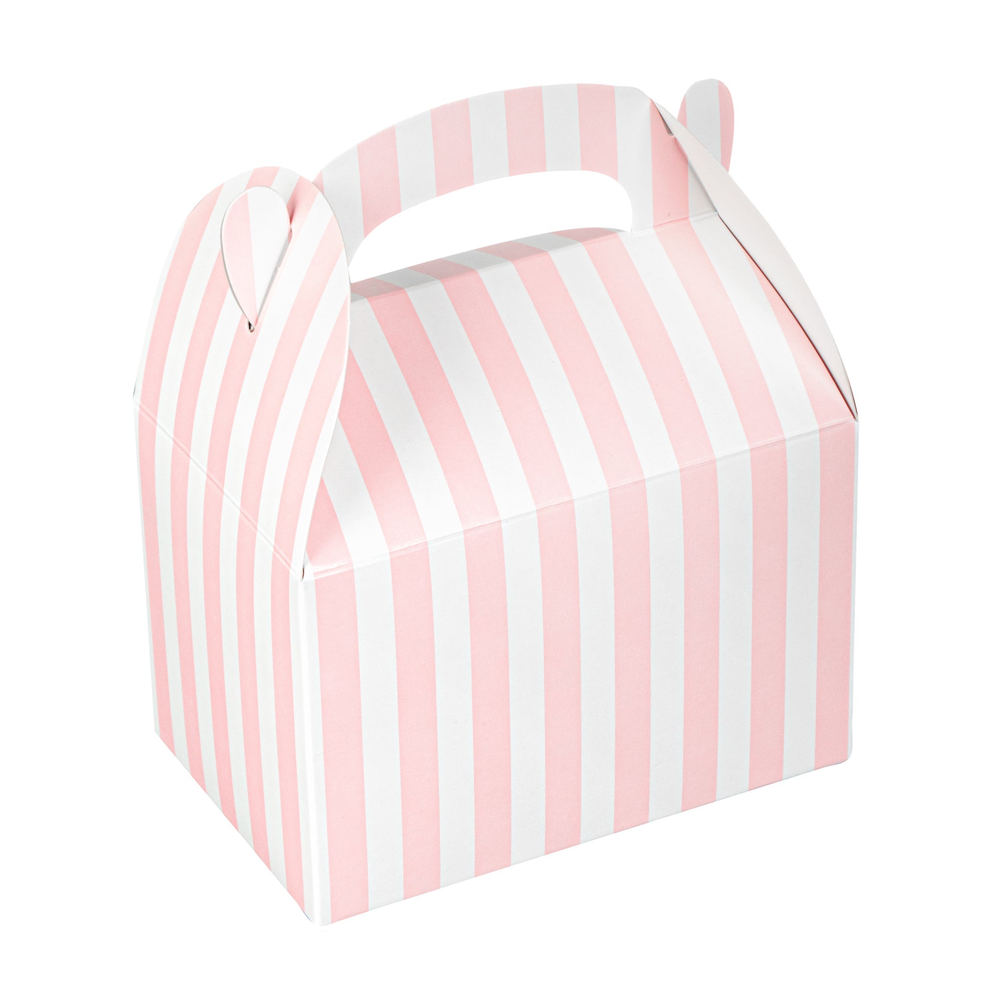 Bio Tek Pink & White Stripe Paper Gable Box / Take Out Container - Compostable - 4" x 2 1/2" x 2 1/2" - 100 count box