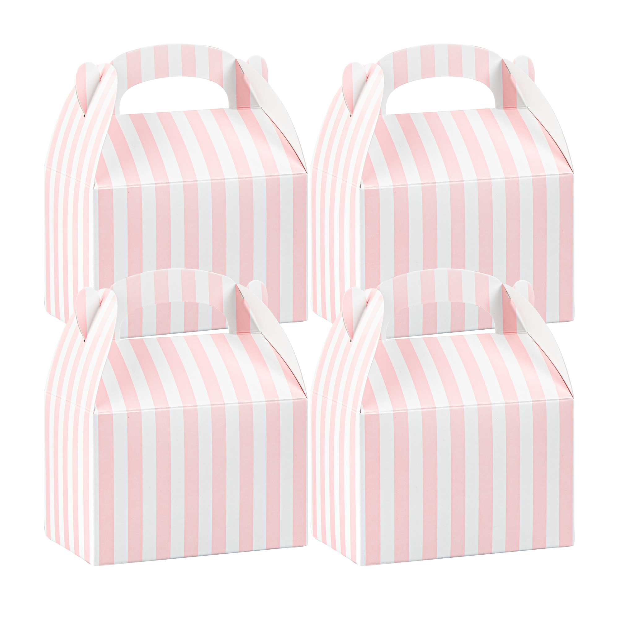 Bio Tek Pink & White Stripe Paper Gable Box / Take Out Container - Compostable - 4" x 2 1/2" x 2 1/2" - 25 count box
