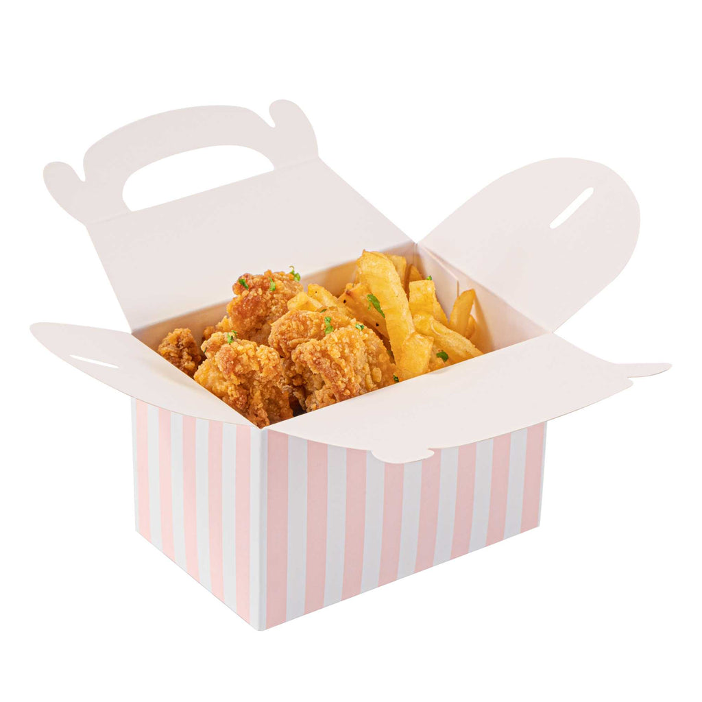Bio Tek Pink & White Stripe Paper Gable Box / Take Out Container - Compostable - 4" x 2 1/2" x 2 1/2" - 25 count box