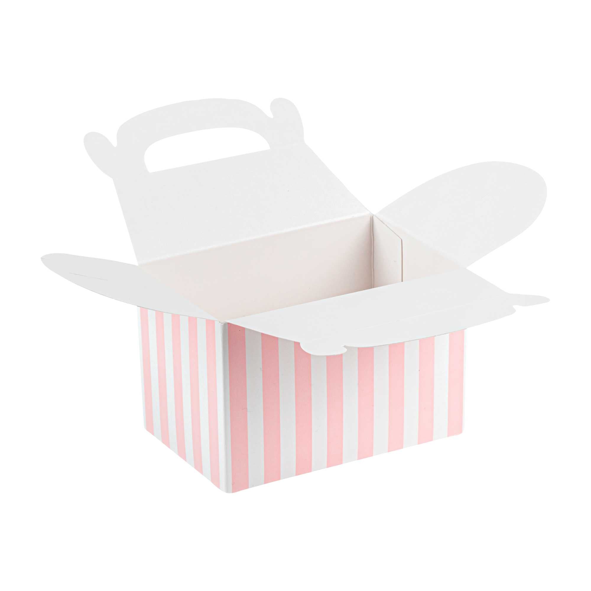 Bio Tek Pink & White Stripe Paper Gable Box / Take Out Container - Compostable - 4" x 2 1/2" x 2 1/2" - 25 count box