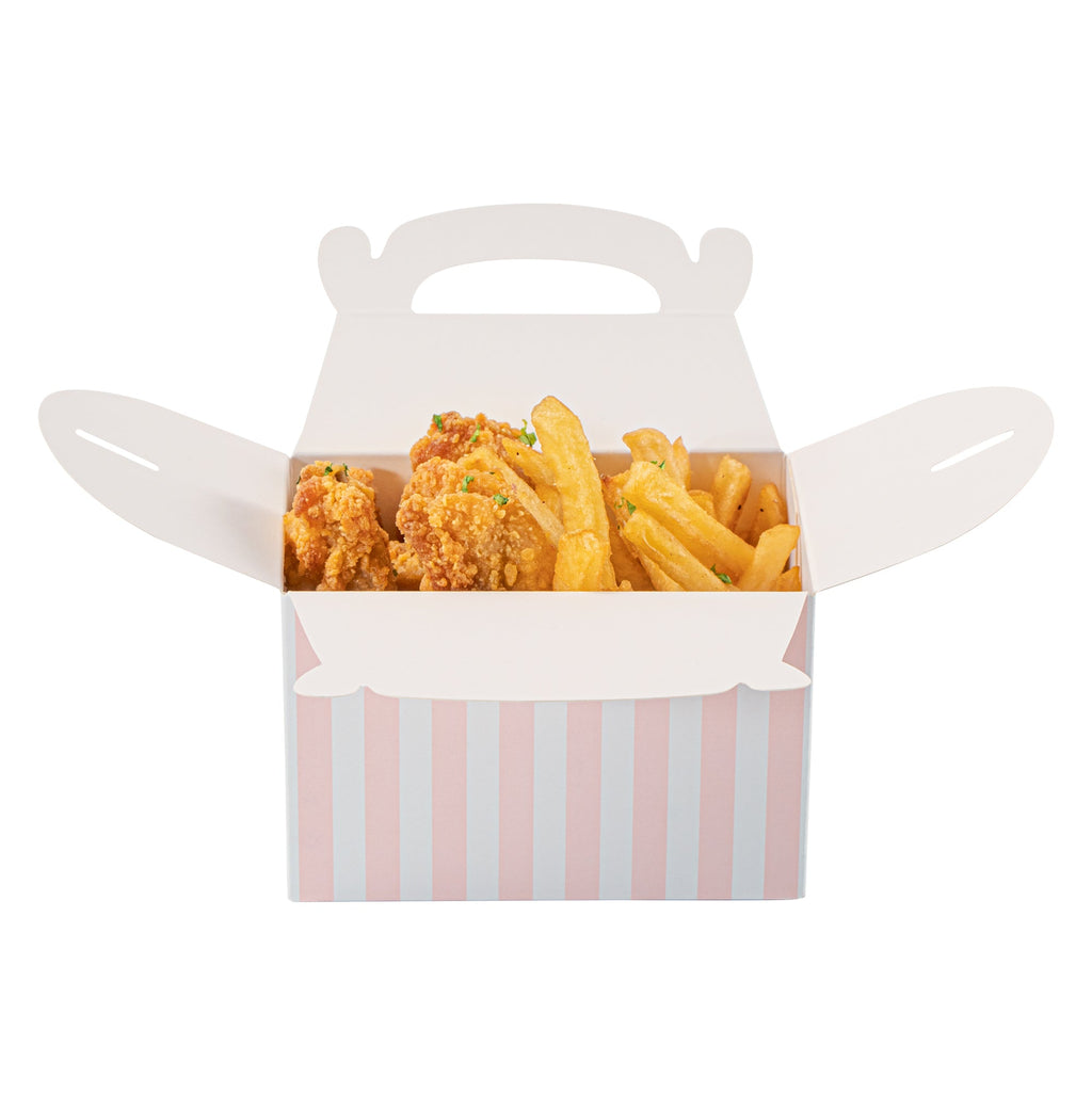 Bio Tek Pink & White Stripe Paper Gable Box / Take Out Container - Compostable - 4" x 2 1/2" x 2 1/2" - 100 count box