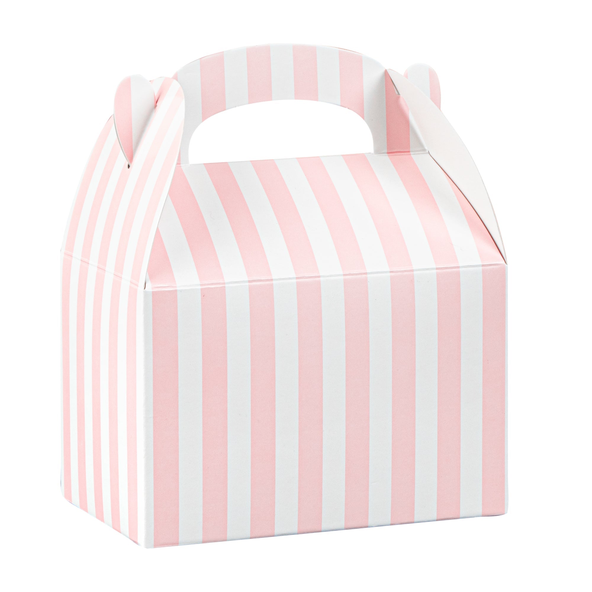 Bio Tek Pink & White Stripe Paper Gable Box / Take Out Container - Compostable - 4" x 2 1/2" x 2 1/2" - 100 count box