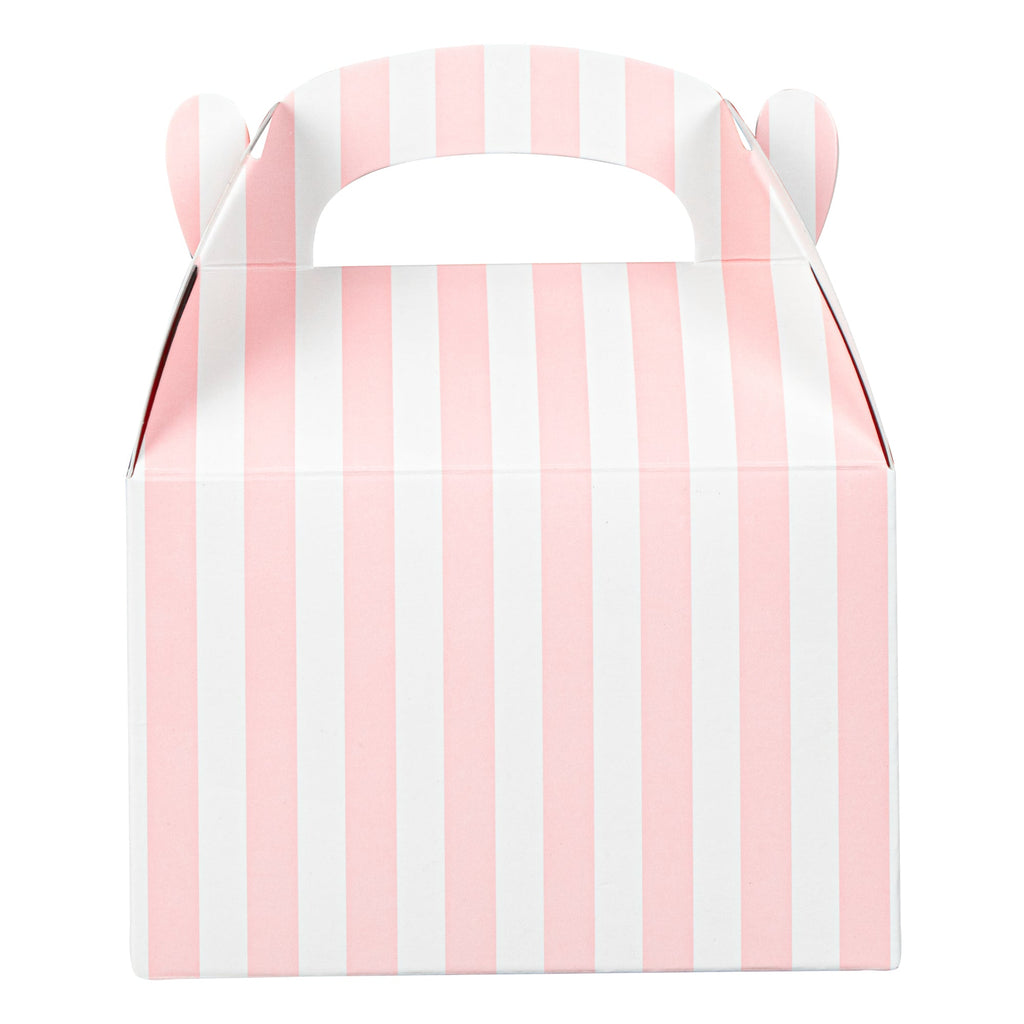 Bio Tek Pink & White Stripe Paper Gable Box / Take Out Container - Compostable - 4" x 2 1/2" x 2 1/2" - 100 count box