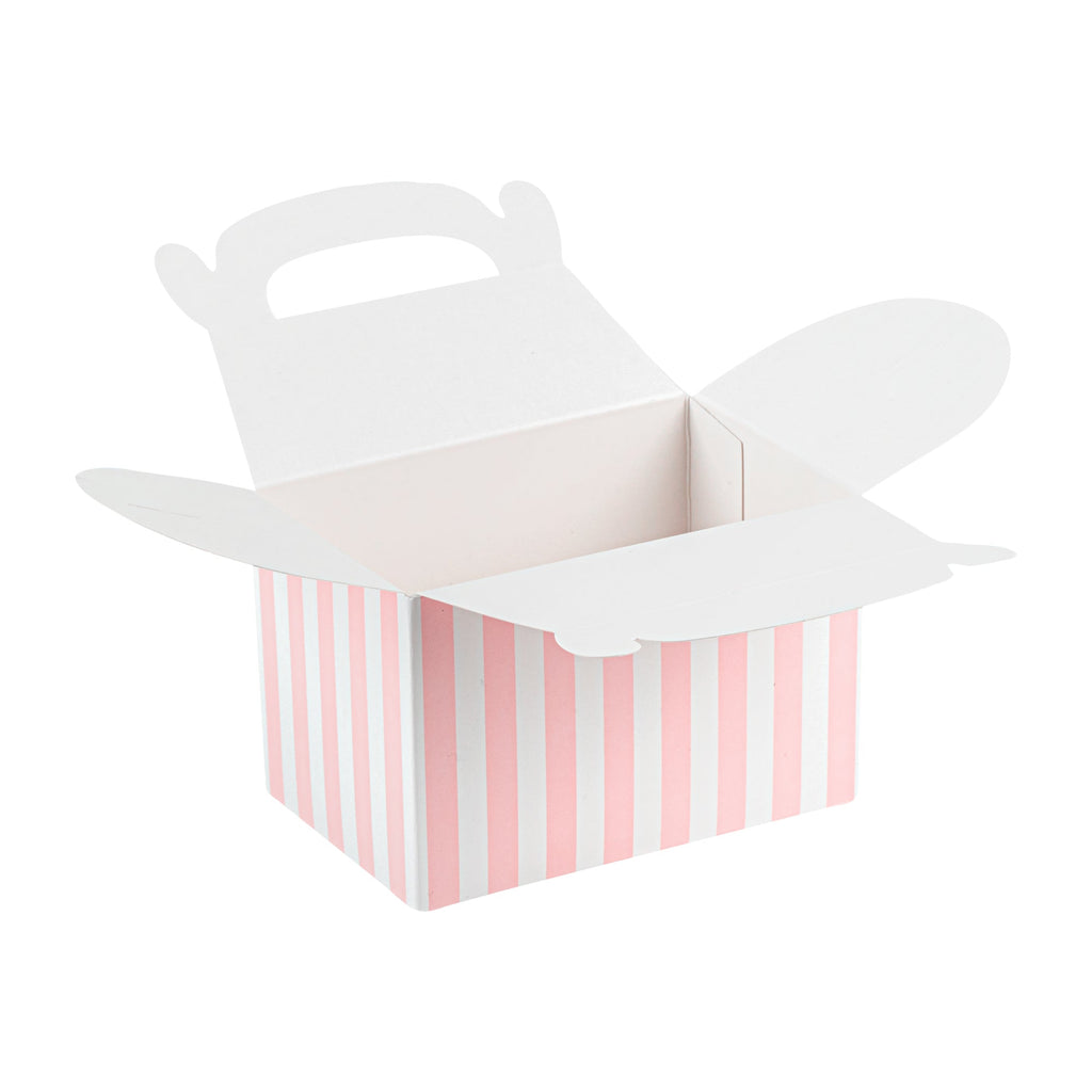 Bio Tek Pink & White Stripe Paper Gable Box / Take Out Container - Compostable - 4" x 2 1/2" x 2 1/2" - 100 count box