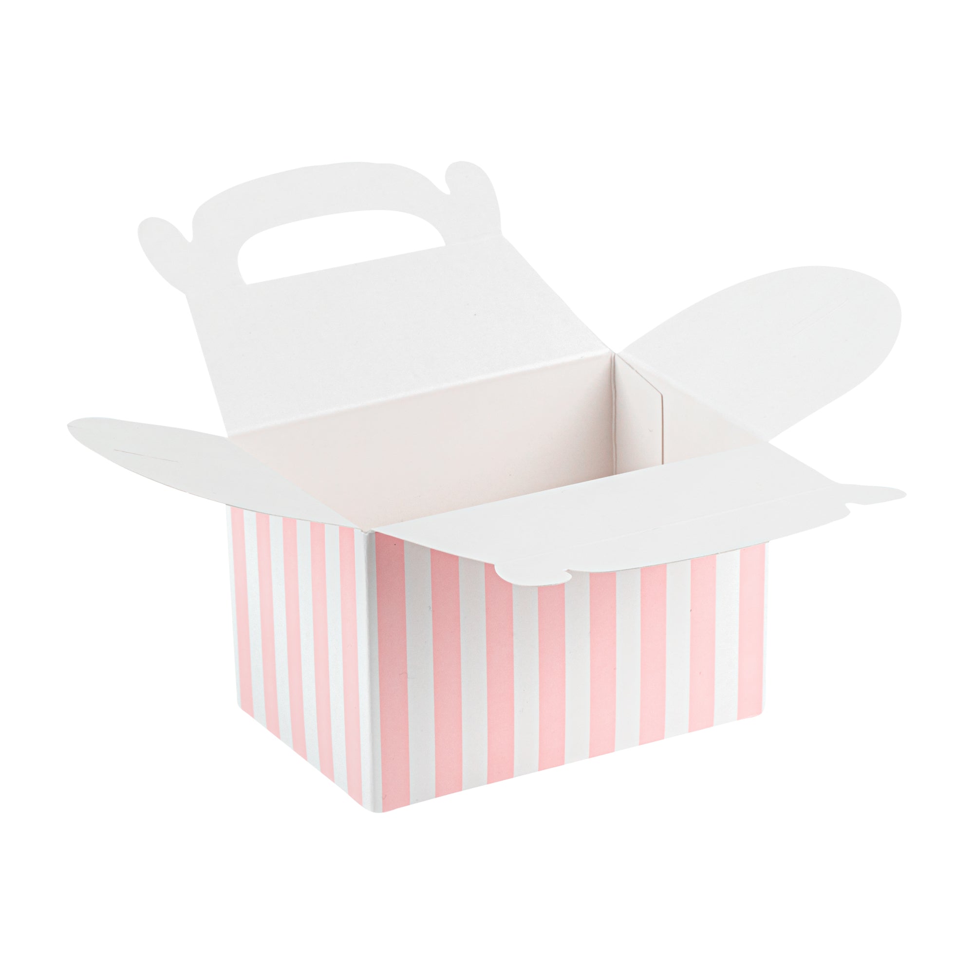 Bio Tek Pink & White Stripe Paper Gable Box / Take Out Container - Compostable - 4" x 2 1/2" x 2 1/2" - 100 count box