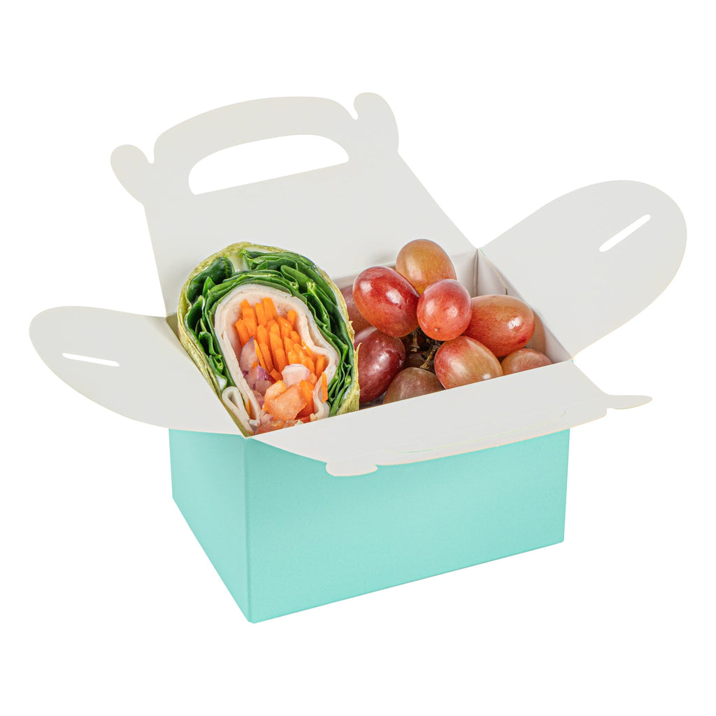 Bio Tek Turquoise Paper Gable Box / Take Out Container - Compostable - 4" x 2 1/2" x 2 1/2" - 25 count box