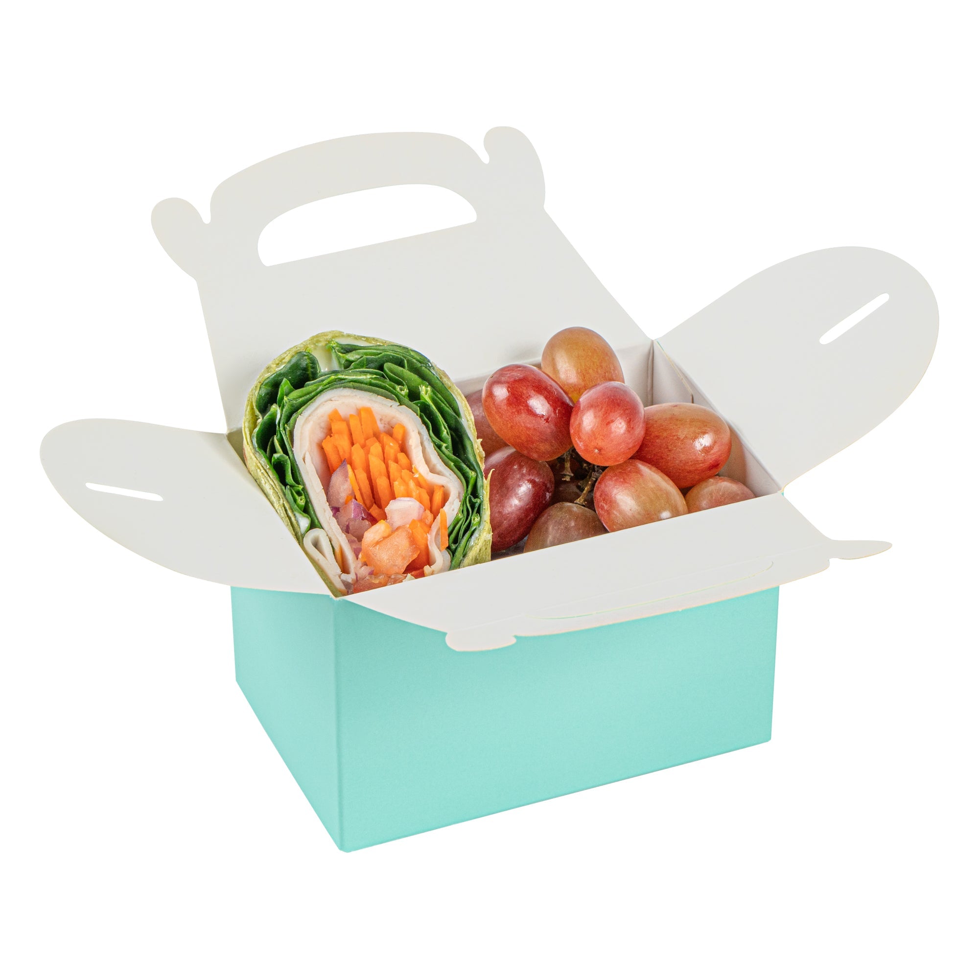 Bio Tek Turquoise Paper Gable Box / Take Out Container - Compostable - 4" x 2 1/2" x 2 1/2" - 25 count box