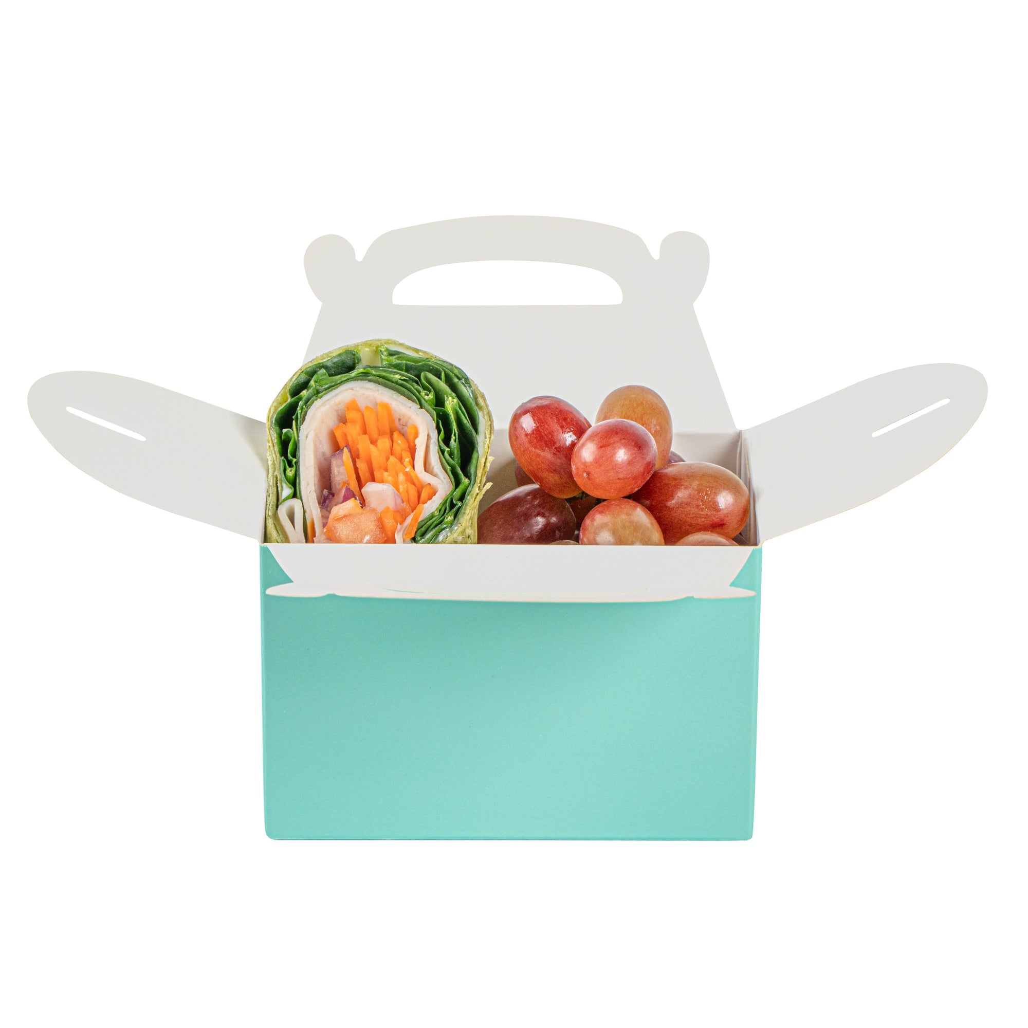 Bio Tek Turquoise Paper Gable Box / Take Out Container - Compostable - 4" x 2 1/2" x 2 1/2" - 25 count box