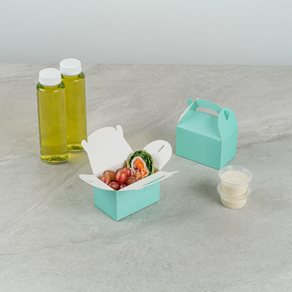 Bio Tek Turquoise Paper Gable Box / Take Out Container - Compostable - 4" x 2 1/2" x 2 1/2" - 25 count box