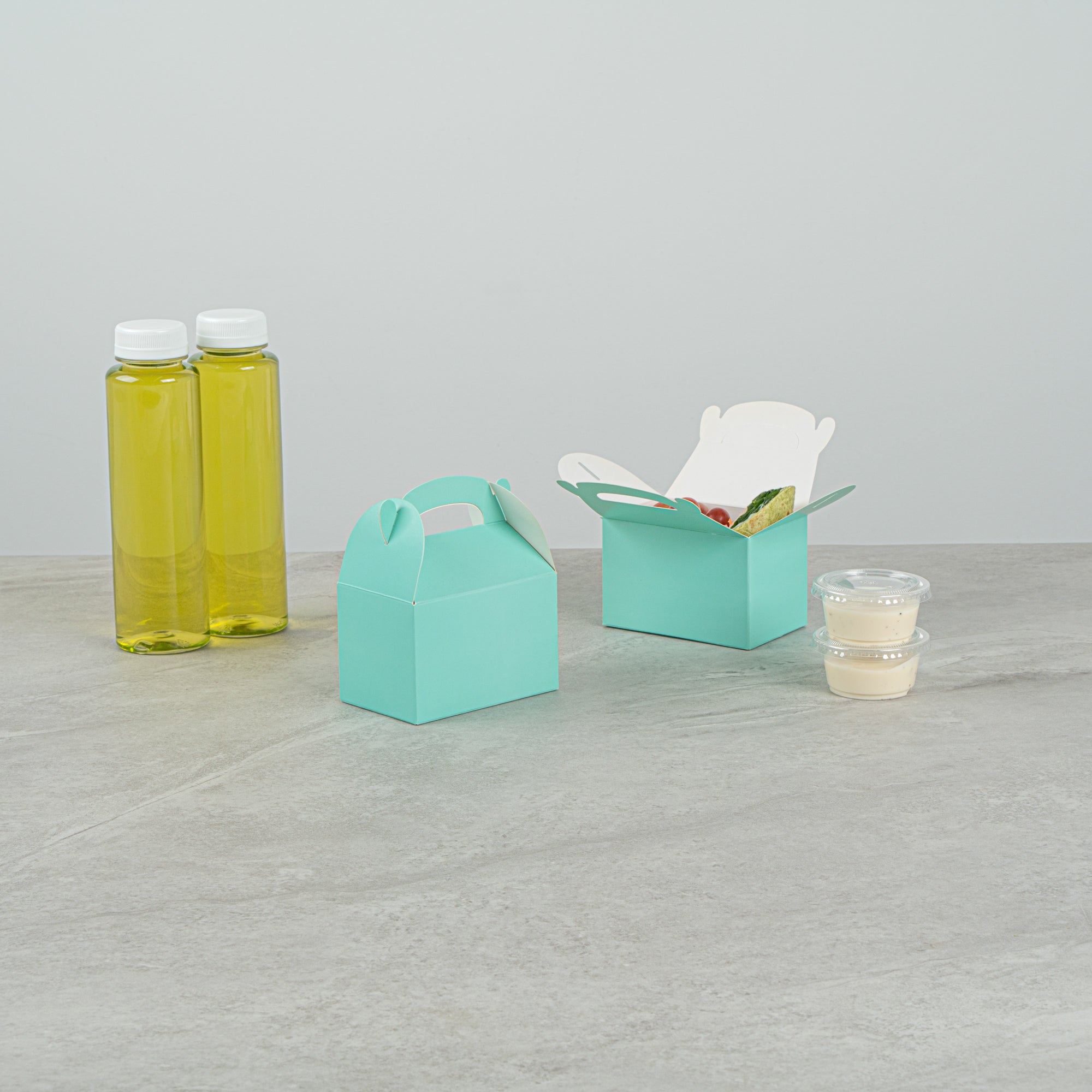 Bio Tek Turquoise Paper Gable Box / Take Out Container - Compostable - 4" x 2 1/2" x 2 1/2" - 25 count box