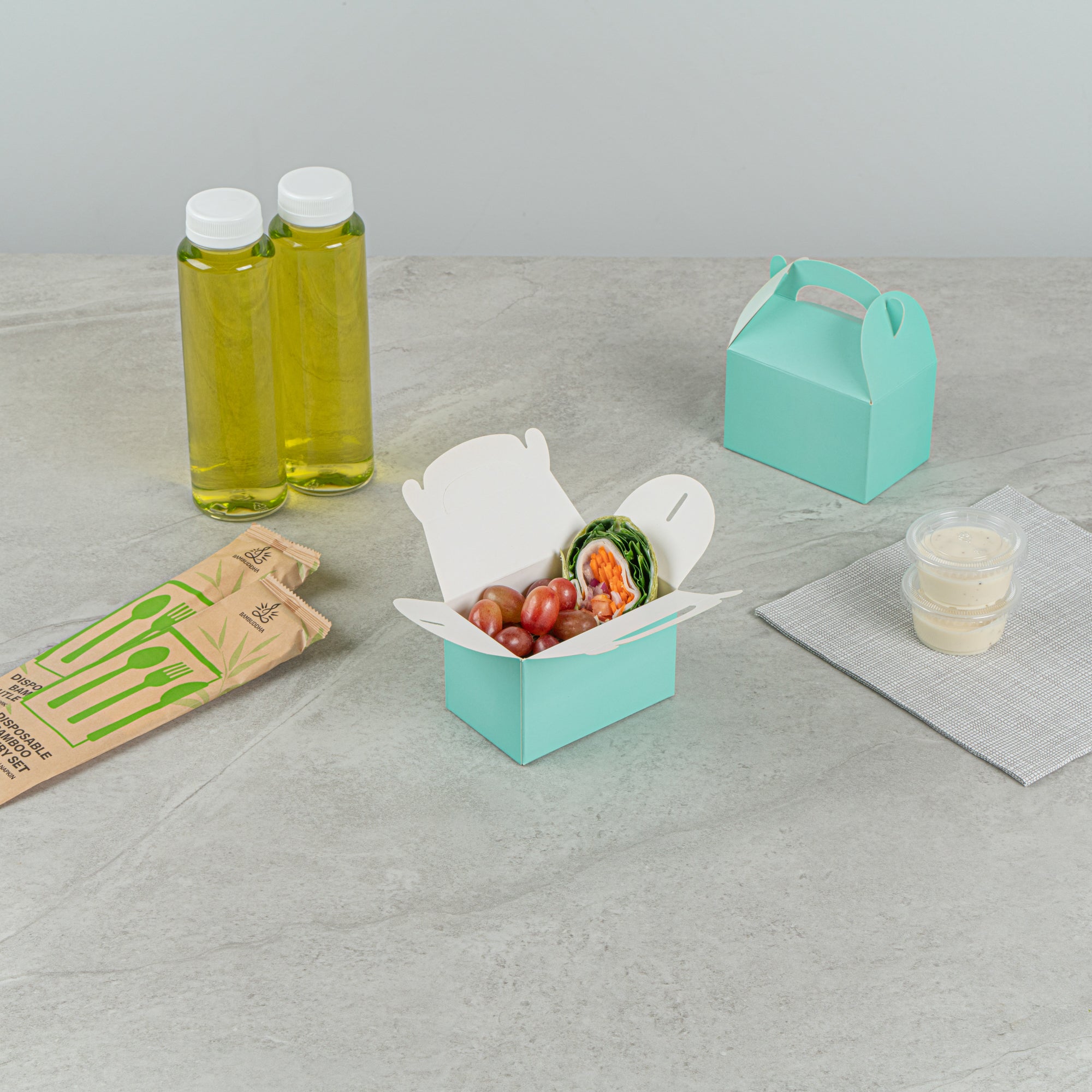 Bio Tek Turquoise Paper Gable Box / Take Out Container - Compostable - 4" x 2 1/2" x 2 1/2" - 100 count box