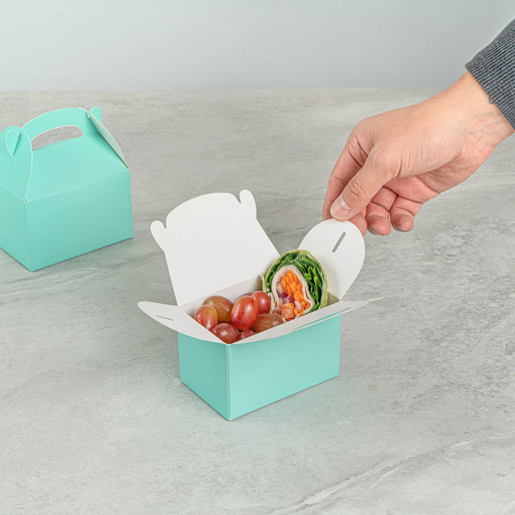 Bio Tek Turquoise Paper Gable Box / Take Out Container - Compostable - 4" x 2 1/2" x 2 1/2" - 100 count box