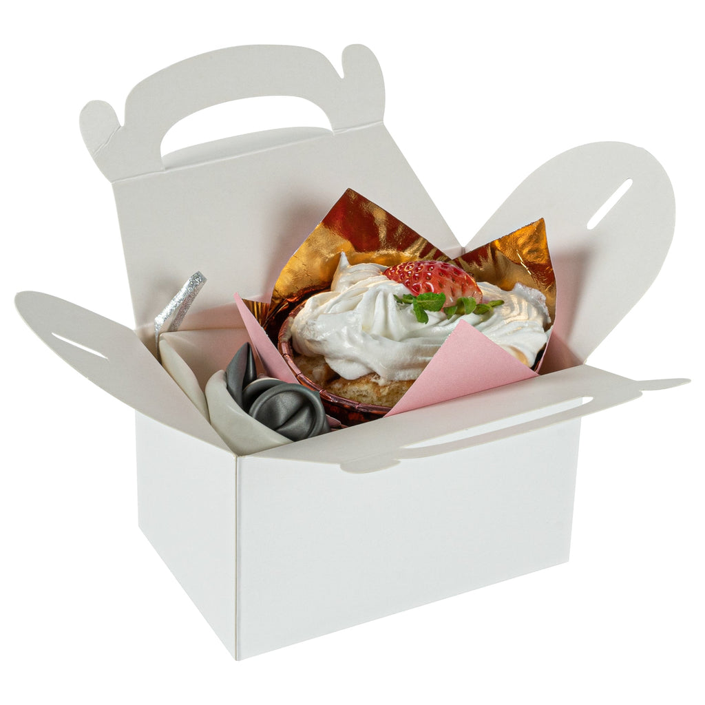 Bio Tek White Paper Gable Box / Take Out Container - Greaseproof - 4" x 2 1/2" x 2 1/2" - 25 count box