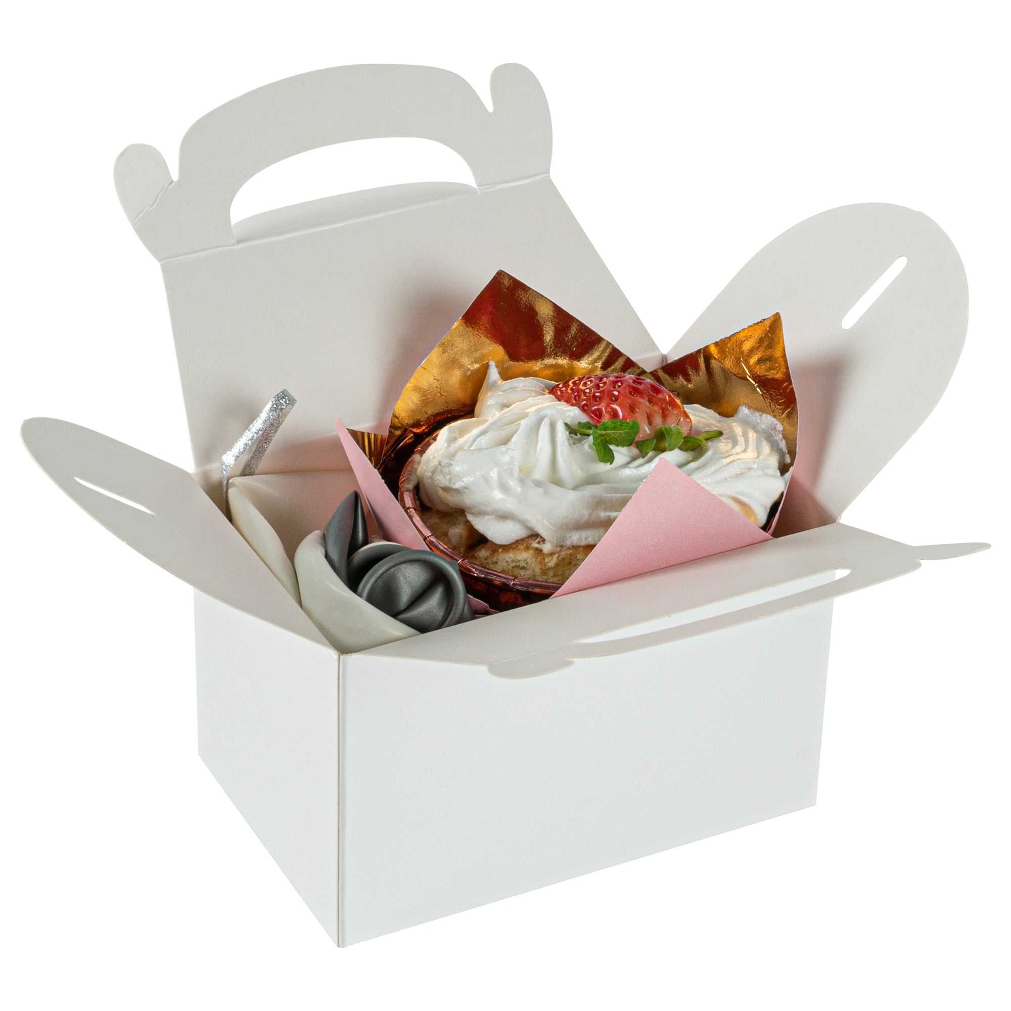 Bio Tek White Paper Gable Box / Take Out Container - Greaseproof - 4" x 2 1/2" x 2 1/2" - 25 count box
